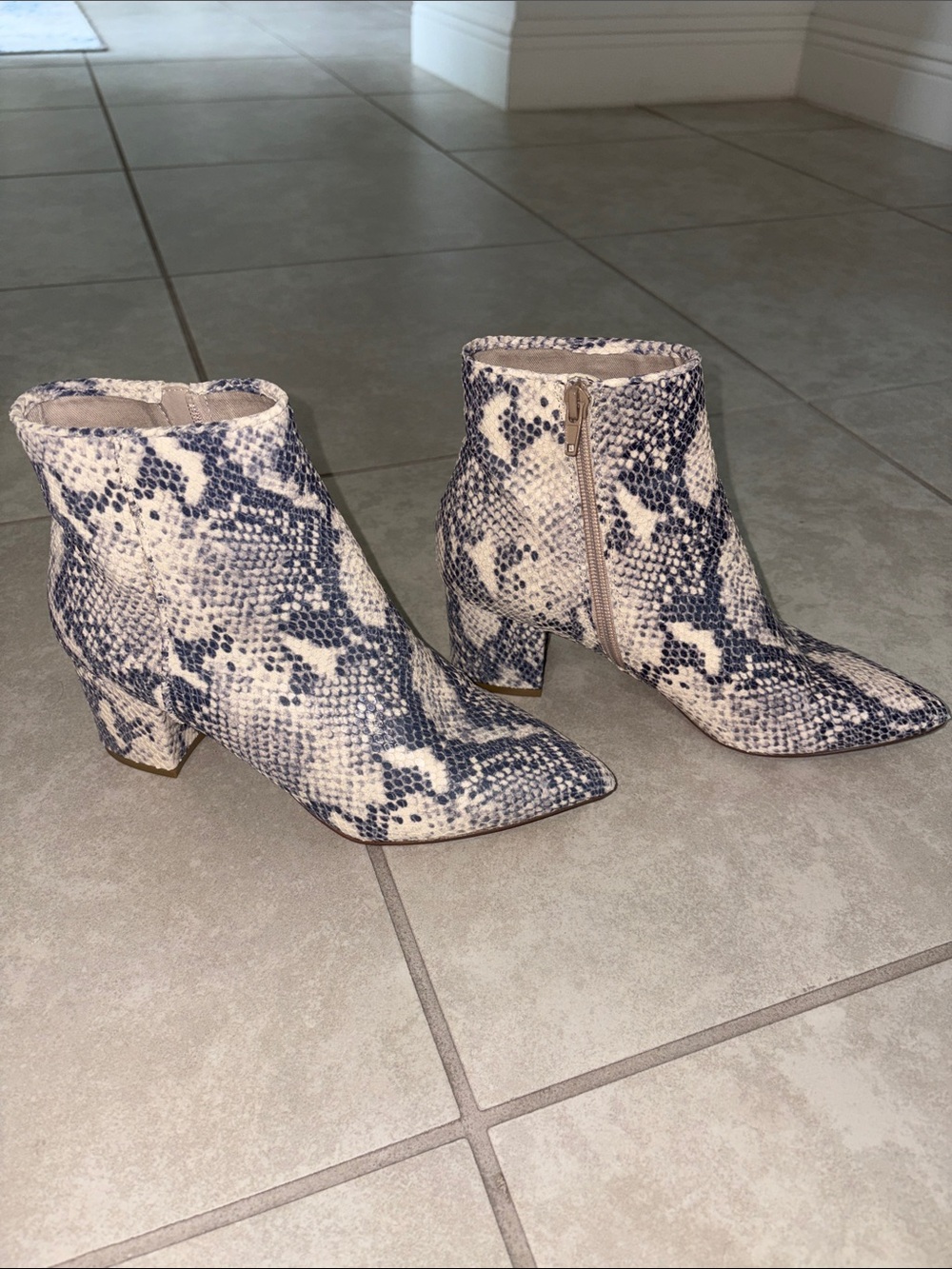 Steve Madden Snake-Print Pointed Toe Ankle Booties